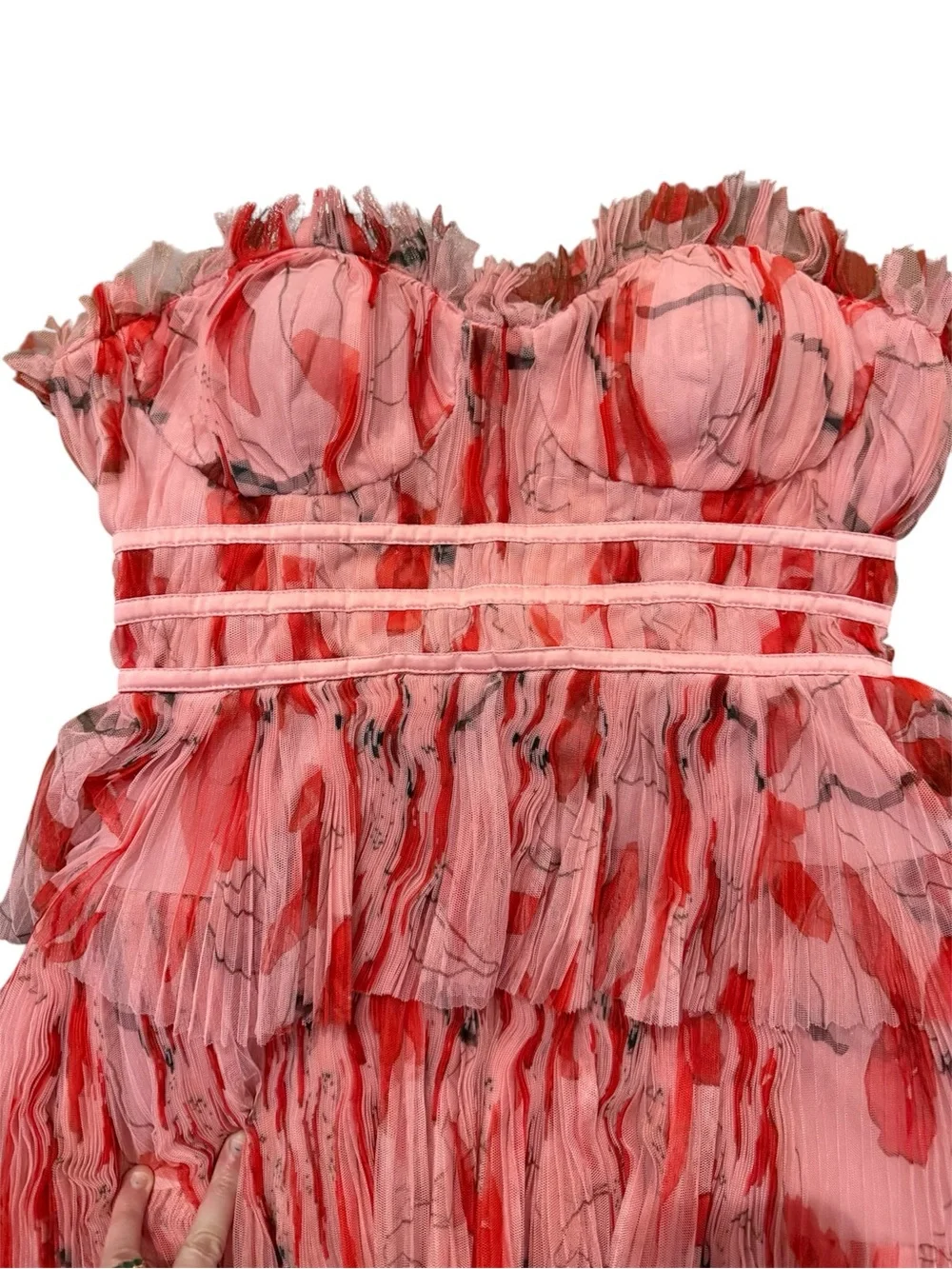 Hutch Monaco Strapless Pink Ruffle Tiered coquette girl evening Gown 6 - Picture 9 of 12